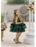 Gold Sequin Green Satin V Back Layered Flower Girl Dress